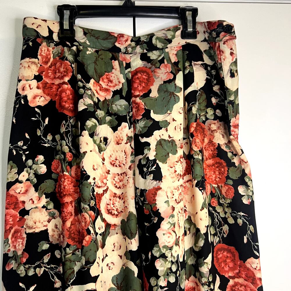 Anna Sui Wide Leg Floral Pants Size 6 black red green - Picture 3 of 6